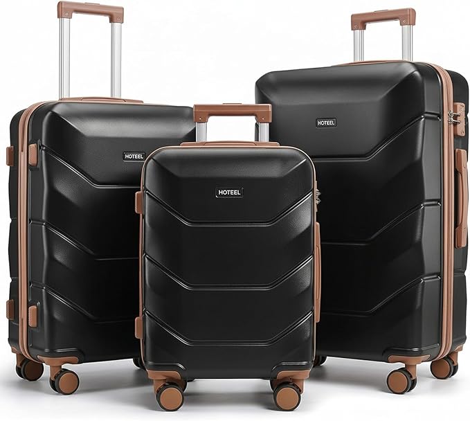 Hoteel Luggage Sets 3 Piece with Spinner Wheels TSA Lock (4-YEAR WARRANTY), Durable Carry On Suitcase Luggages, Wet-Dry Separation Compartment, ABS Hardshell for Travel, School, Black(20/24/28in)