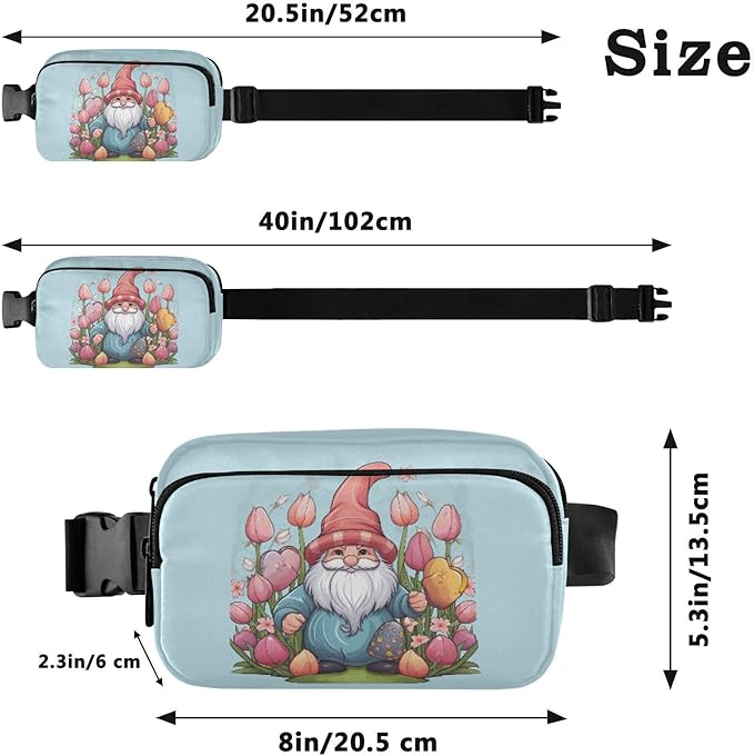 Easter Gnome Eggs Flowers Fanny Pack for Women Men Water Resistant Fashion Waist Packs with Adjustable Strap Belt Bag for Travel Workout Jogging Hiking 21218053