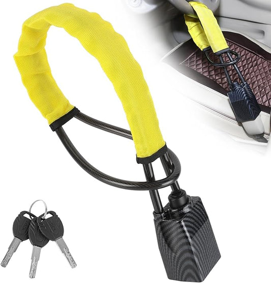 2026 Upgraded Steering Wheel Lock, Seatbelt Lock, Universal Anti-Theft Device, Car Lock, Anti-Theft Device with 3 Keys, Suitable for Most Vehicles, Trucks, SUVs, Vans (Yellow)