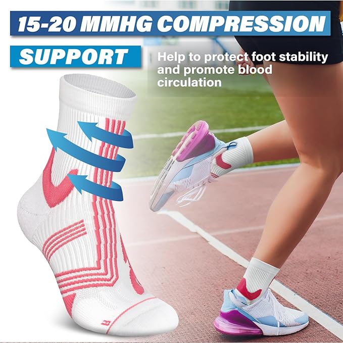 Hylaea Compression Running Socks for men, Coolmax Anti-Blister Cushion Crew Socks for Athletic, Moisture Wicking & Seamless