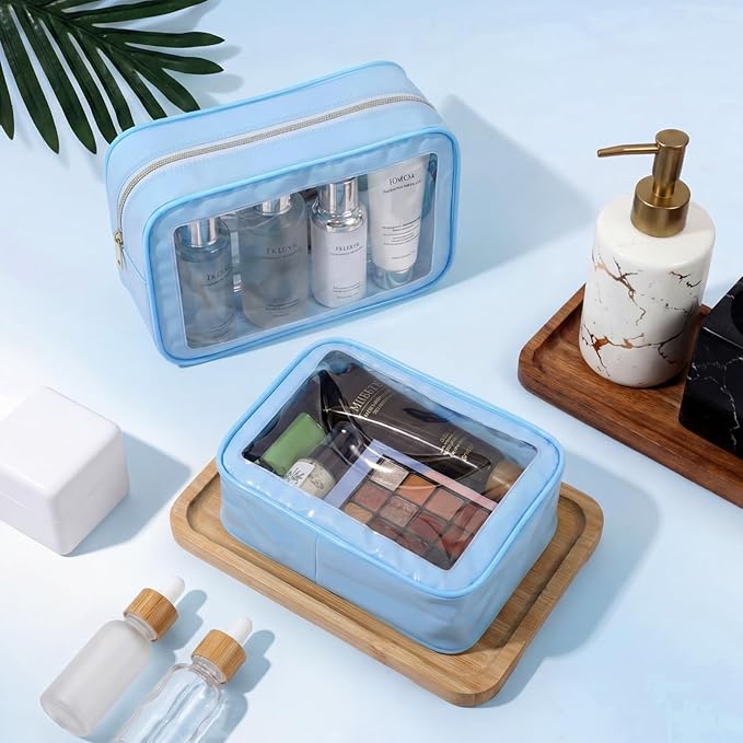 Hsei 6 Pcs Clear Makeup Bags with Color Edged TSA Approved Travel Toiletry Bags with Zipper Clear Cosmetic Bag Diaper Bag for Car Storage Organizer Wedding Essentials for Women Gift(Blue)