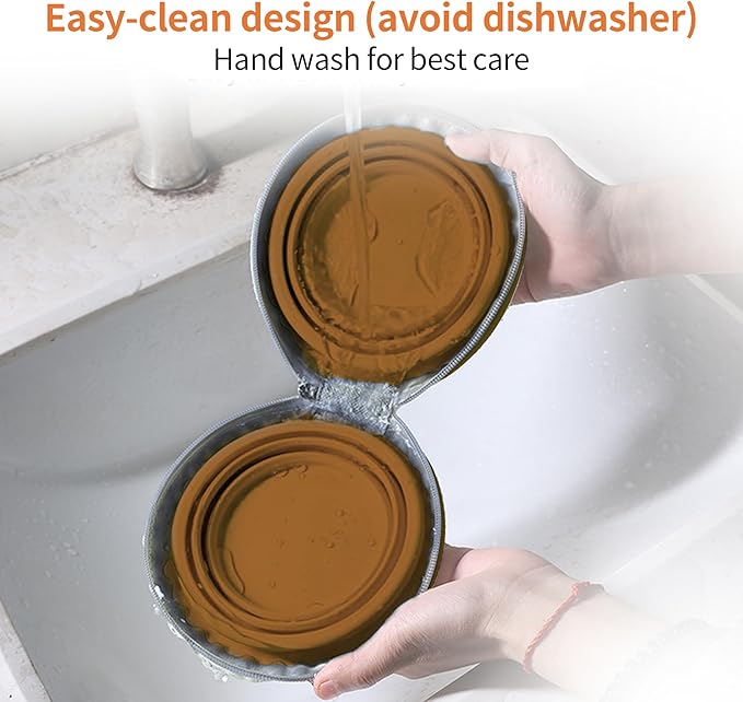 Collapsible Dog Bowls, 2-in-1 Pet Portable Travel Double Bowl Water Food Feeder Traveling Camping & Walking 25oz Brown