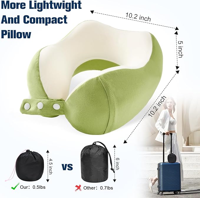 Neck Pillow for Traveling, Travel Pillows for Airplanes,100% Pure Memory Foam Travel Neck Pillow, Adjustable Flight Pillow, Portable Plane Accessories with Eye Mask, Earplugs, Carry Bag