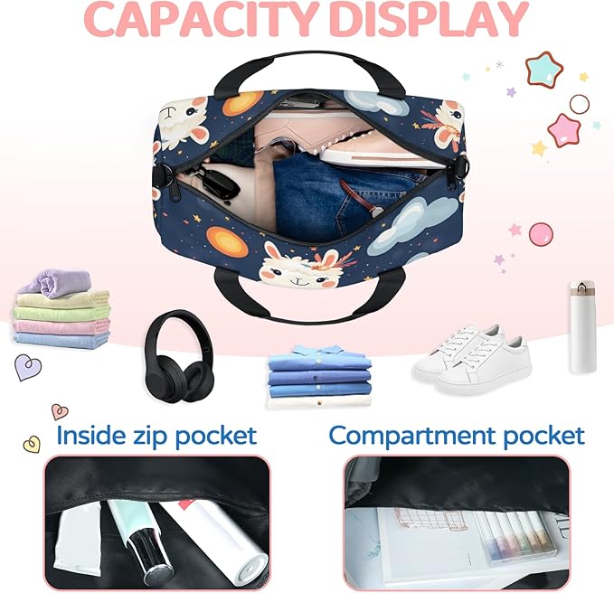 Cute Llama Travel Duffle Bag for Women Men, Overnight Weekender Bag, Carry on Tote for Sport Gym