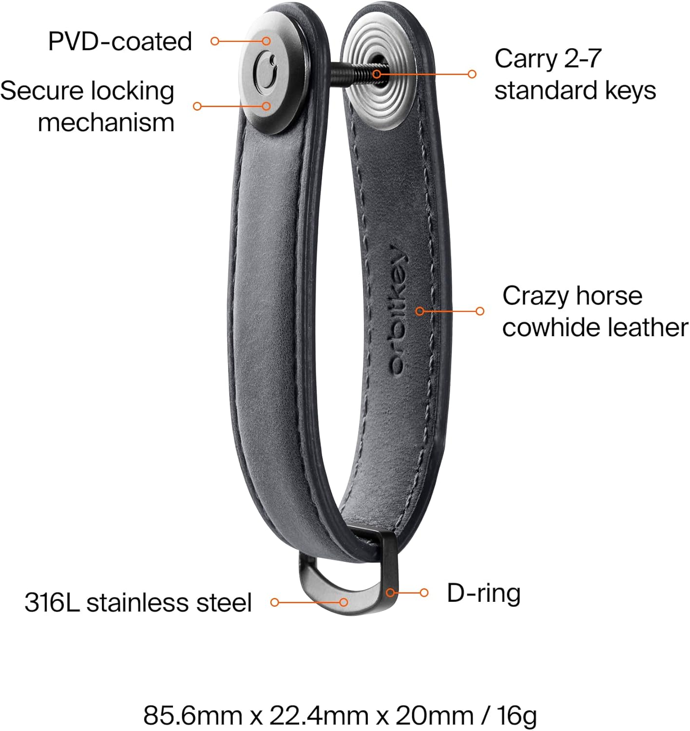 Orbitkey Crazy Horse Leather Key Organizer | Quiet Profile | Holds up to 7 Keys