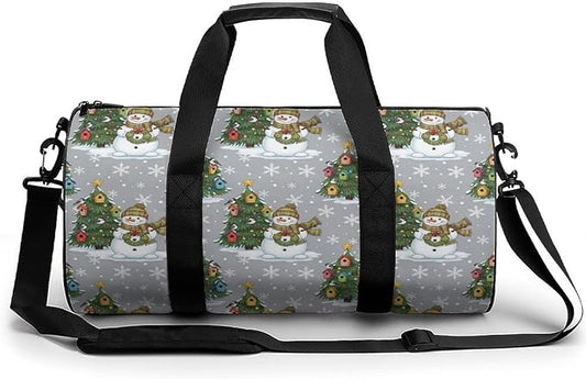 Unisex Foldable Gym Bag Christmas Tree Snowman Lightweight Travel Sports Bag Workout Yoga Dance Bags Overnight Weekender Bags