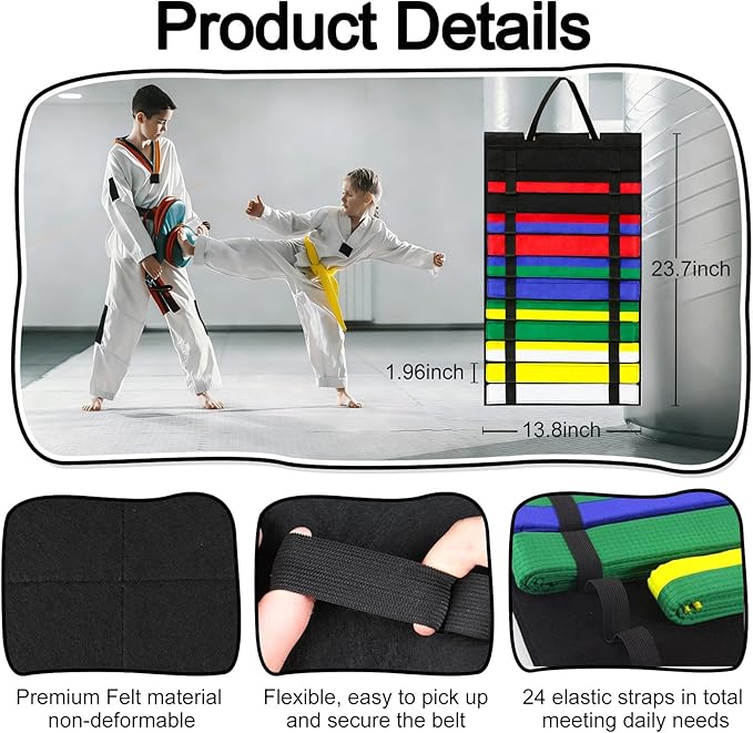 Dynoro Karate Belt Display Rack Holds 12 Belts - Premium Wall Mountable Martial Arts Belt Organizer for Karate, Taekwondo, Judo & BJJ, Ideal Gift for Learners, Teens and Adults (Belt Not Included)