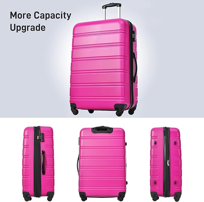 Merax Luggage Sets 2 Piece Expandable Hardside Luggage with Travel Bag Suitcase Set with Spinner Wheels(20+24+bag,Pink-1)