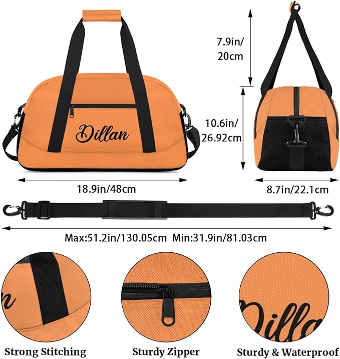 Custom Name Gym Duffel for Kids,Personalized Sports Bag Lightweight Gym Bags for Boys & Girls,Fitness Travel Weekender for Travel, Workout Orange