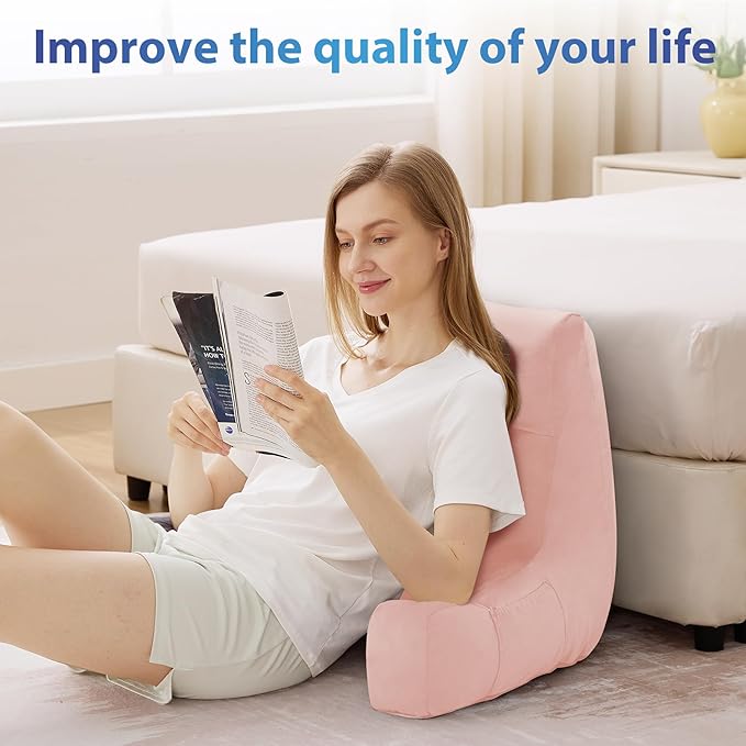Back Pillow for Bed Sitting up, Reading Pillow for Sitting in Bed Adult, Back Support Pillow, Memory Foam Sit up Lounge Backrest Pillow with Arms for TV, Couch, Chair, Dorm, 18 Inch, Pink