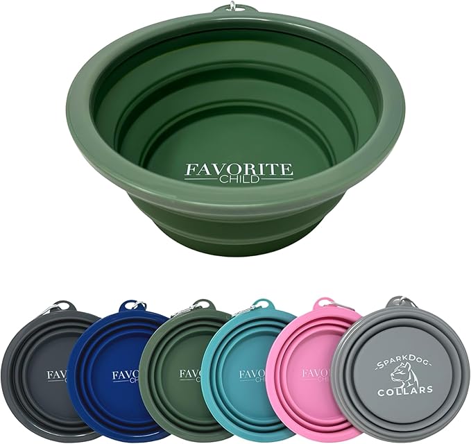 SparkDog Favorite Child Collapsible Dog Bowl, 1000ML (34oz) –XL Food-Grade Silicone Travel Bowl with Sturdy Rim – Extra Large Portable for Dogs & Cats – Great for Pet Lovers (DkGreen)