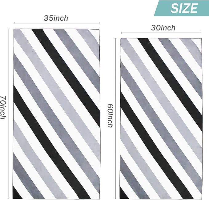 Whale Flotilla Large Quick Dry Beach Towel (30"x60"), Microfiber Sand-Free Beach Towels, Super Absorbent Compact Pool Travel Accessories, Black