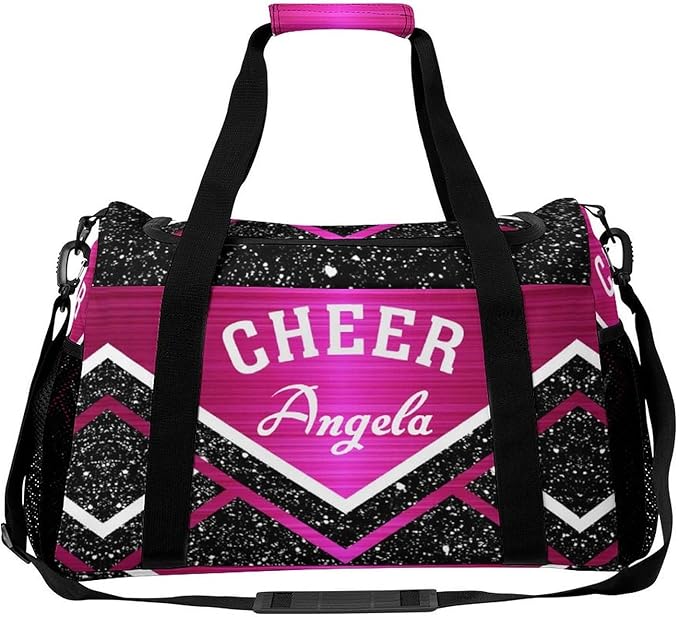 Personalized Cheerleaders Pink Red Fuchsia Cheering Duffle Bag with Adjustable Shoulder Strap Tote Bag for Women Man Workouts Custom Travel Perform Bag