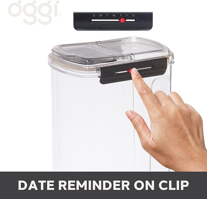 Oggi Easi Grip 128oz Moisture Proof Storage Container, Ultra Clear BPA-Free Sealable Canister, Flip Open Pouring Lid, Date Reminder Slider on Clip, Ideal Kitchen and Pantry Storage (128oz / 3.8lt)