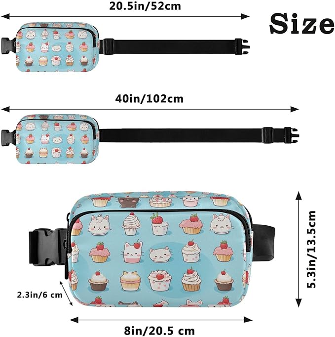 Cute Cat Ice Cream Fanny Pack for Women Men Water Resistant Fashion Waist Packs with Adjustable Strap Belt Bag for Travel Workout Jogging Hiking 21219799