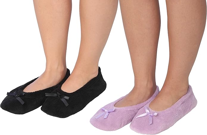 Roxoni Women's Terry Classic Cotton & Velour Ballerina Slippers (Pack of 2)