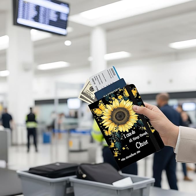 Passport Holder Wallet Cover Case,RFID Blocking Passport Cover,Large Capacity Travel Wallet with Multi Card Slots (Sunflower Butterflies)