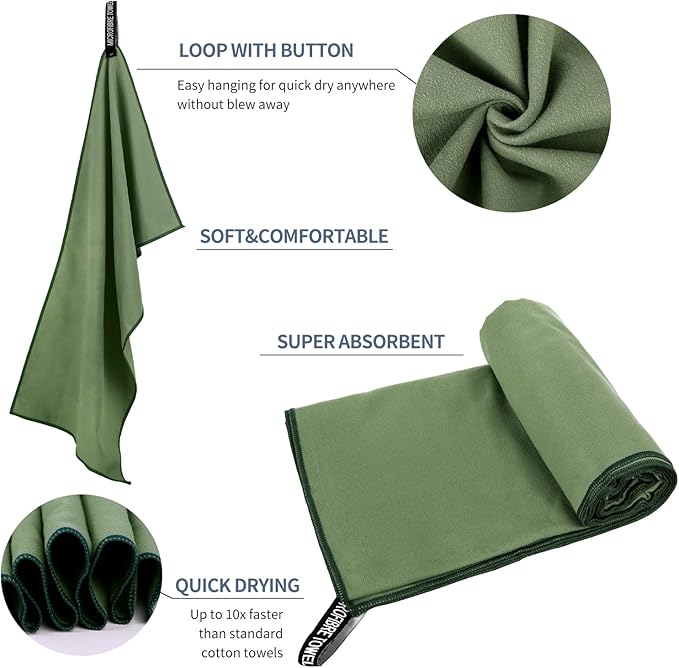 Microfiber Travel Towel, Soft Lightweight Quick Dry Towel, Super Absorbent Compact Travel & Sports & Beach Towels for Camping, Backpack, Gym, Swimming, Yoga, Hiking (XS:12"×24" -Olive Green)