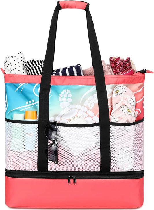 JIANYA Beach Bag Women Waterproof Sandproof Beach Tote Bags with Cooler Top Zipper Large Totes for Pool Travel Daily