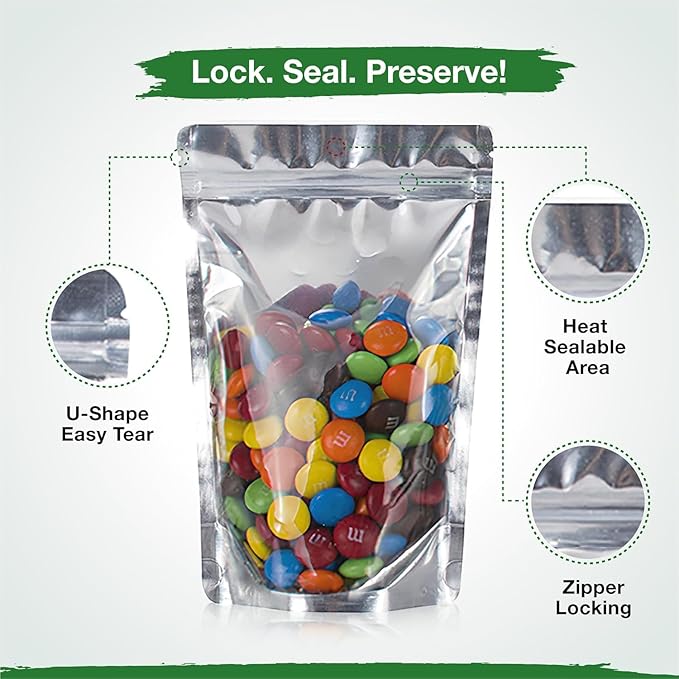 BELLE KR® 4x6 Mylar Bags for Food Storage with 7.5mil Thick - Pack Of 300 - Stand Up Clear Mylar Bags with See Through Window - Small 1/2 Pint Pouches for Freeze Dried Candy - Labels Included