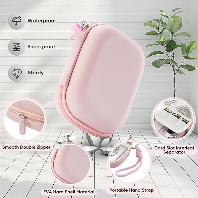 Camera Case for Digital Camera CAMKORY DC403 FHD 1080P/ KODAK PIXPRO FZ55/ FZ45, Small Travel Compact Camera Holder with Mesh Pocket for Accessories SD Card (Pink)