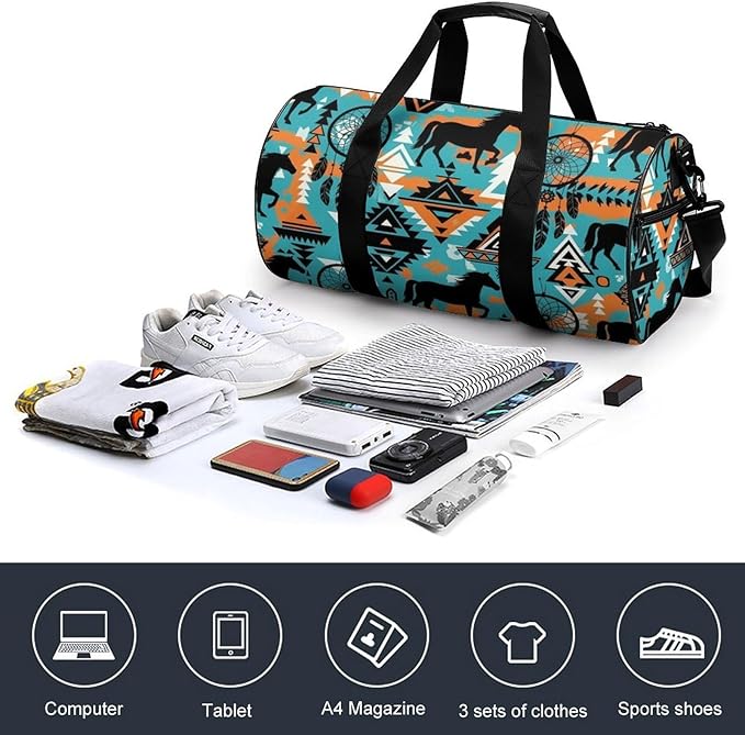 Workout Lightweight Duffel Bags Dream Catcher Western Southwest Aztec Horse Art Basketball Football Weekender Bag Foldable Gym Travel Bags for Men Women