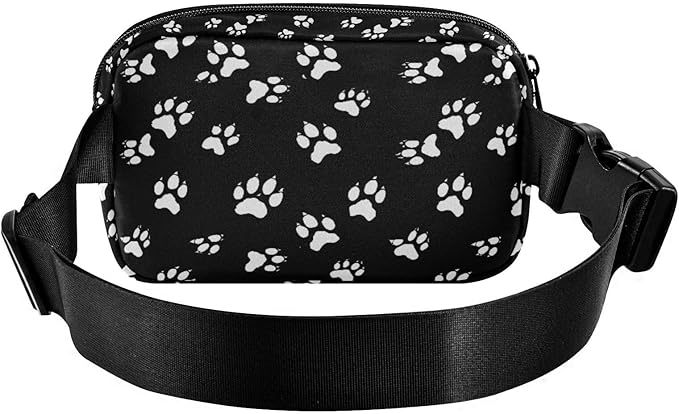 Black and White Animal Paw Fanny Pack for Women Men Water Resistant Fashion Waist Packs with Adjustable Strap Belt Bag for Travel Workout Jogging Hiking 21218274