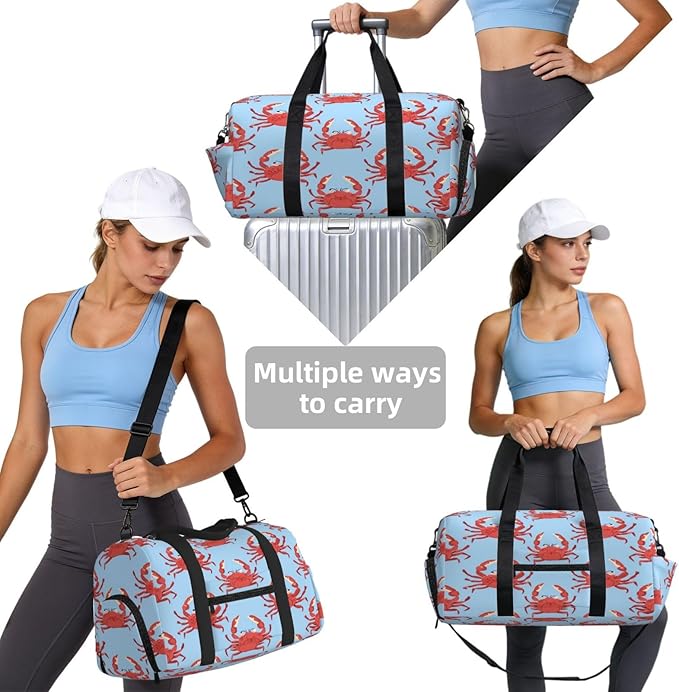 Sports Gym Bag Ocean Animal Red Crabs Travel Duffel Bag With Shoe Compartment Shoulder Strap, Lightweight Water-Resistant Weekend Overnight Totes For Women Men