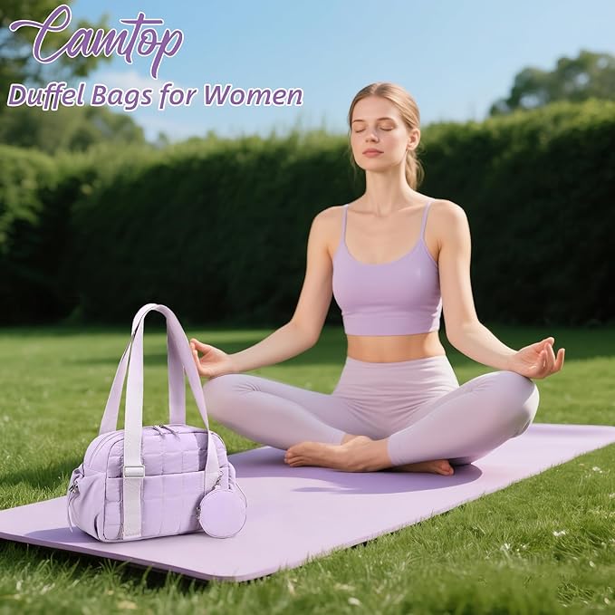 CAMTOP Mini Gym Bag for Women, Small Gym Tote Bag Puffy Quilted Sports Duffel Bag with Wet Compartment and Coin Purse Duffel Bags Dance Yoga Workout Bag for Gifts (Fashional Purple, Mini-12.6")