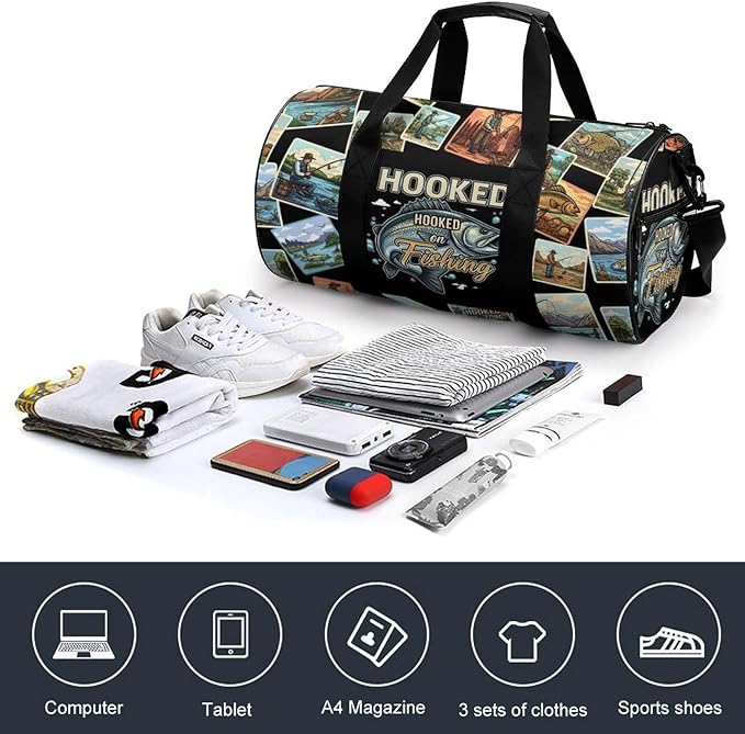Beach Swim Bags Bass Fishing Men Women Duffle Bag Foldable Gym Bag Lightweight Travel Sports Bags for Men and Women