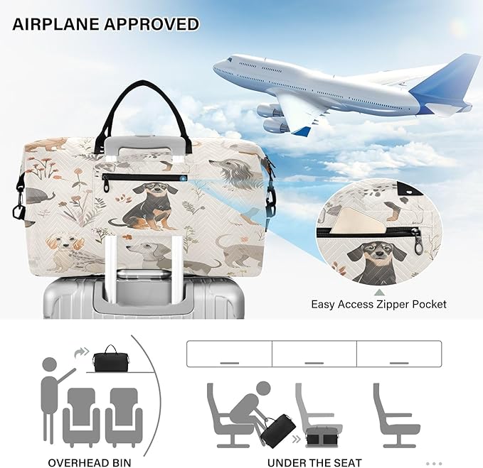 Dogs Flower Gray Pattern Travel Duffle Bag Gym Yoga Carry on Bags for Men Women Weekender Bag