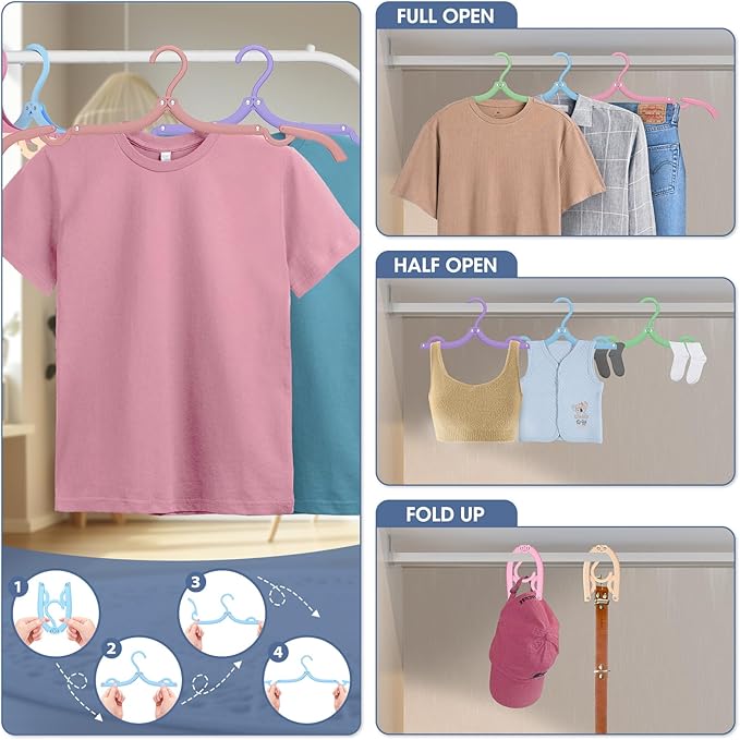 Travel Hangers Portable Foldable Travel Hanger Organizer, Plastic Cruise Ship Accessories Essentials Clothes Hanging Rack Folding Hangers for Traveling Camping Flying RV Suitcase (36, Brilliant Multi)