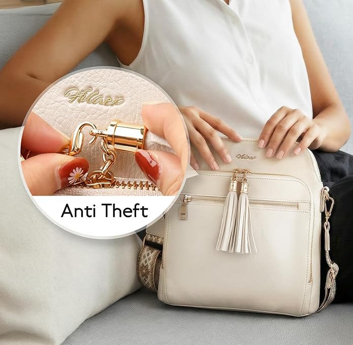 Women's Leather Crossbody Bags Anti Theft Purses RFID Blocking Handbags Trendy Travel Adjustable Strap Tassel