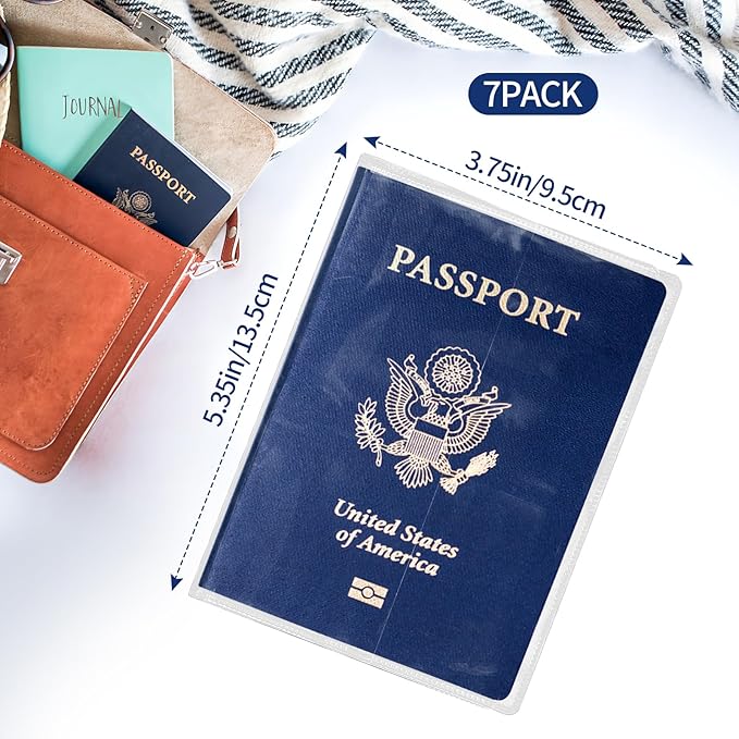 Clear Passport Protector Holder Waterproof Plastic Passport Cover Vinyl ID Protector for Travel Document Credit Card (7 Pack)