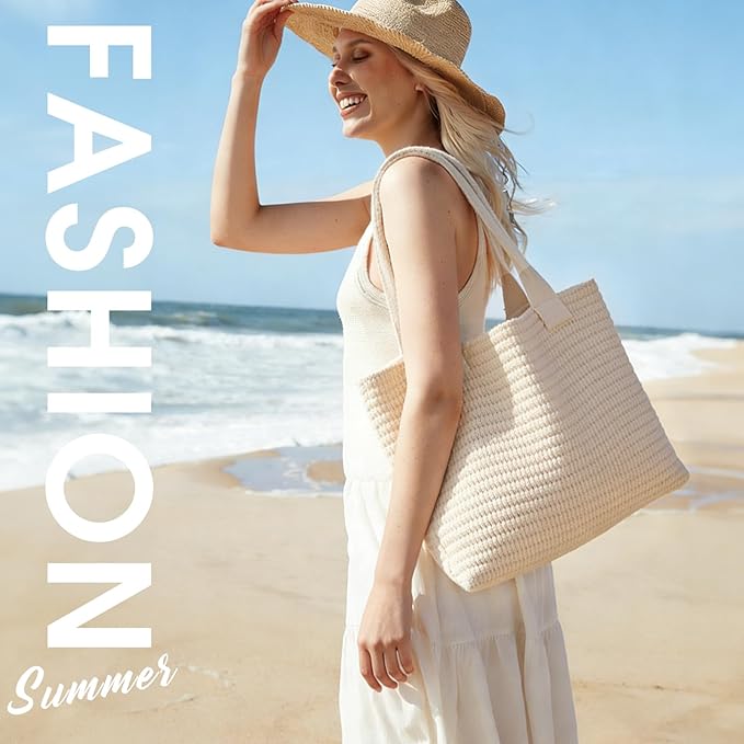 SUOSDEY Crochet Mesh Beach Tote Bag, Knit Summer Vacation Aesthetic Boho Tote Bag for Women