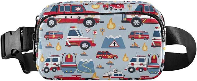 Kawaii Fire Police Cars Fanny Pack for Women Men Water Resistant Fashion Waist Packs with Adjustable Strap Belt Bag for Travel Workout Jogging Hiking 21219351