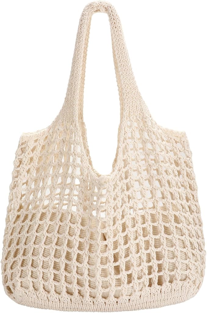 SUOSDEY Crochet Mesh Beach Tote Bag, Knit Summer Vacation Aesthetic Boho Tote Bag for Women