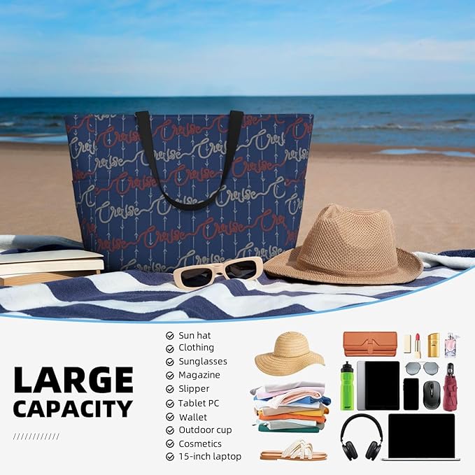 Large Beach Bag for Women Waterproof Foldable Travel Shoulder Tote Bag with Pocket for Weekender Pool Vacation