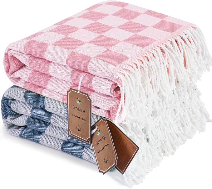 2 Packs Turkish Beach Towels Vacation Essentials Pool Towel for Women Birthday, Teacher Appreciation Thank You Gifts, Mothers Days Bridesmaid Bride Girlfriend Friendship Sister 40th Retirement Gift