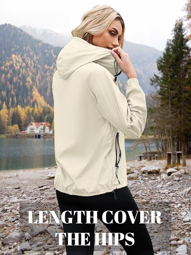 PITINAN Lightweight Rain Jacket Women Packable Wind Breaker Light Rain Jacket Women Waterproof Travel Raincoat S-XXL