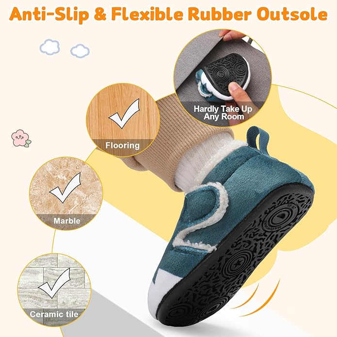 JOINFREE Toddler Slippers Boys Girls Adjustable House Shoes Barefoot Sock Shoes with Rubber Sole Baby Comfort Warm Indoor Outdoor Walking Shoe