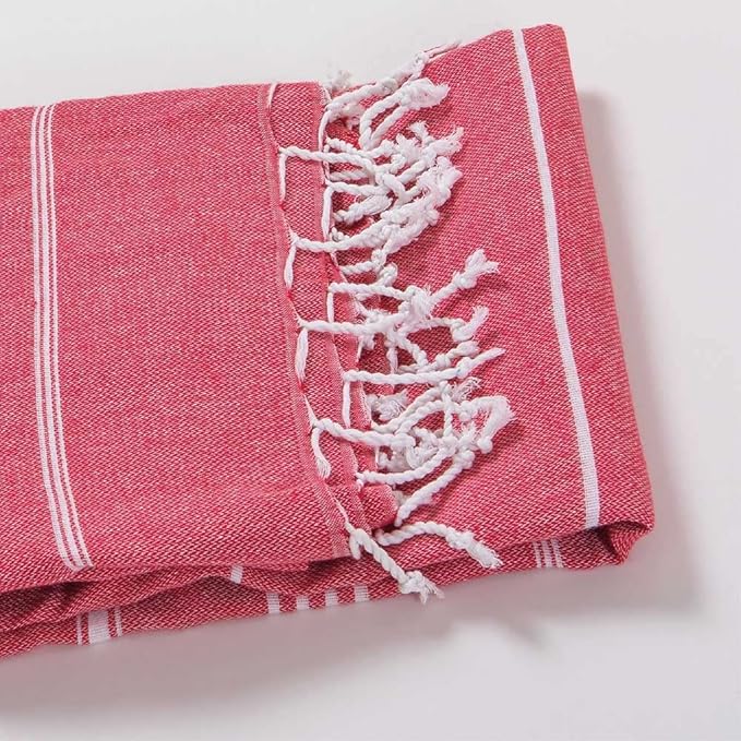 Hencely Turkish Beach Towel 37x68 Oversized, Sand-Free, Quick-Dry, Lightweight - Travel Essential for Pool & Bath - Striped 100% Cotton Bathroom Towels Accessories Gift (Red)
