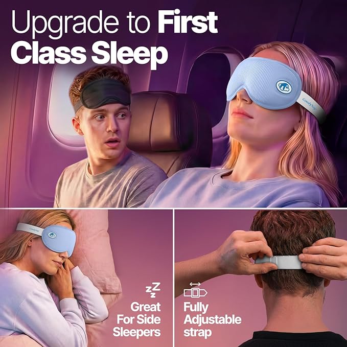 Eye Mask for Sleep with Ultimate Travel Case & Ear Plugs - DeepSpace™ Blackout Sleep Mask for Women Men, Side Sleeper Adjustable Eye Cover, Zero Eye Pressure, Memory Foam Eye Mask for Travel