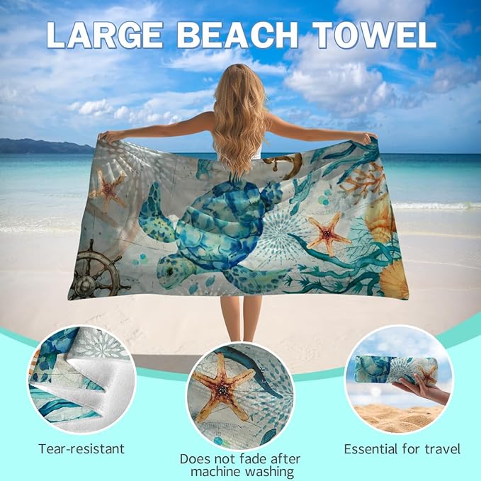 Turtle Beach Towel - 30x60 Inch Fast Dry Microfiber Towel, Lightweight & Versatile for Beach, Pool, Yoga, Travel, Ideal as Beach Blanket & Vacation Essential