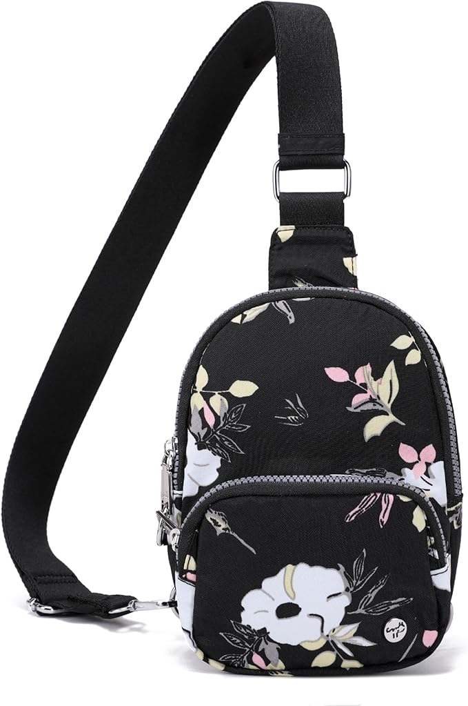NEICOA Anti Theft Crossbody Bags for Women Small Nylon RFID Sling Bag Lightweight Travel Purse for Daily Casual Use(Black Floral)