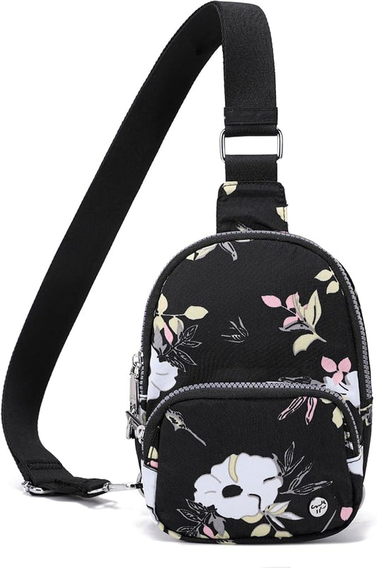 NEICOA Anti Theft Crossbody Bags for Women Small Nylon RFID Sling Bag Lightweight Travel Purse for Daily Casual Use(Black Floral)