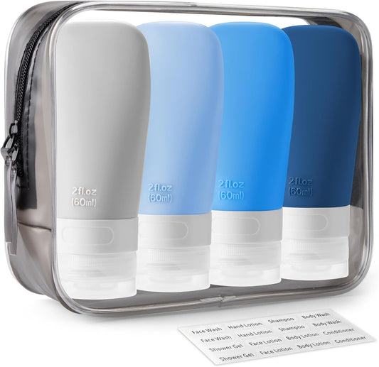 INSFIT Portable Travel Bottles, TSA Approved Leak Proof Containers for Toiletries, BPA Free Refillable Accessories for Shampoo, Body Wash, Liquids (4 Pack)