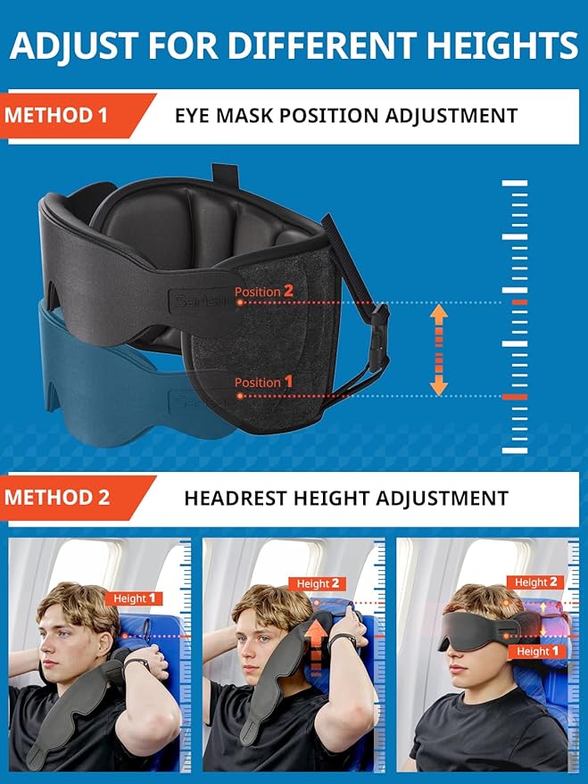 Travel Pillows for Airplanes, Airplane Pillow for Long Flight, Airplane Head Strap with Sleep Eye Mask, 360° Support Headrest for Car Road Trip, Stop Bobblehead Travel Essentials, Red