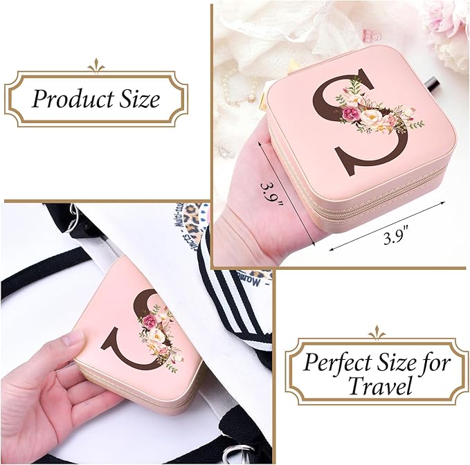 Travel Jewelry Case Box Organizer, Personalized Gifts for Women Wife Mom Aunt, Mothers Day Mom Gifts from Daughter Son, Bridal Shower Giftware for Women, Bridesmaid Proposal Unique Presents, Initial S