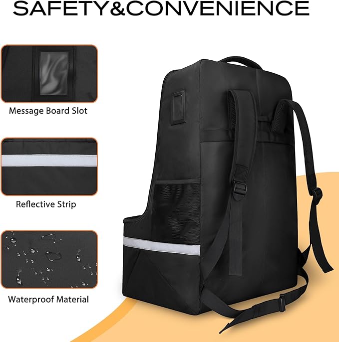 LARIPOP Car Seat Travel Bag for Airplane,Infant Seat Travel Bag with Shoulder Strap,Padded Car Seats Backpack with Reflective Stripes,Large Carseat Carrier Bag Travel Car Seat Cover, Black
